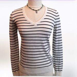 Nordstrom black &white  v neck striped sweater